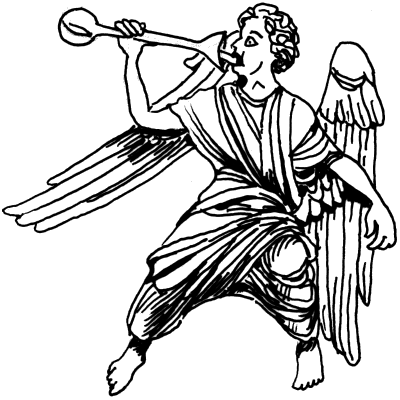 Winged man drinking a yard of ale